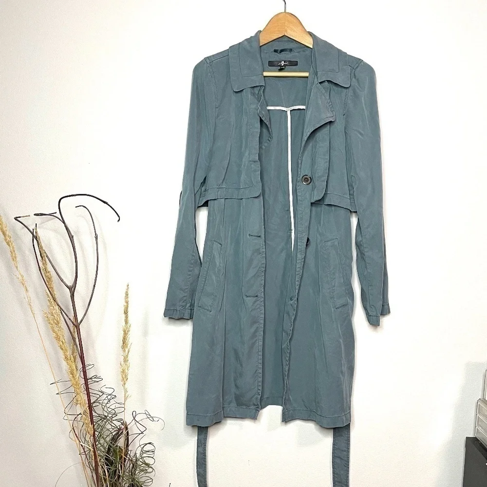 7 For all Mankind Blue Lightweight Trench Coat - Picture 2 of 12